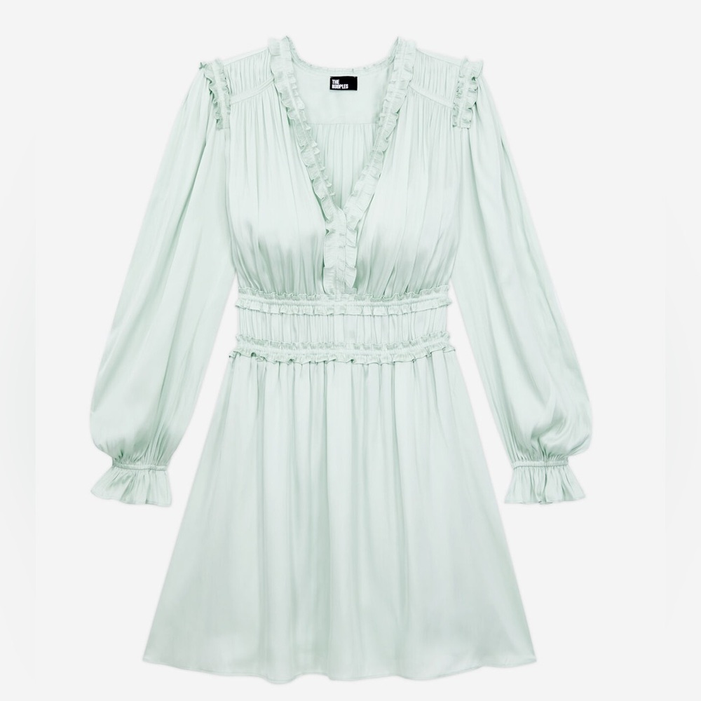 NWT 💎 Sold Out The Kooples Short light green dress with shirring | Retail $275